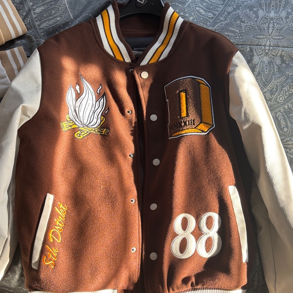 Brown Varsity Jacket with Patches